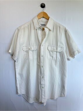 Old Navy Y2K Vintage Linen Blend Button Front Shirt Ivory Short Sleeve Size L
